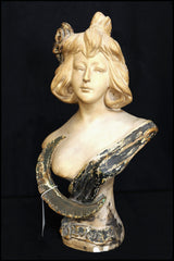 Plaster Art Nouveau Bust of Woman w/ Crescent Moon "Le Jour". French c.1900